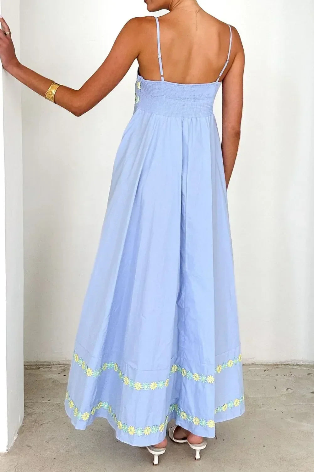 Floral Embroidered Spaghetti Strap Maxi Dress