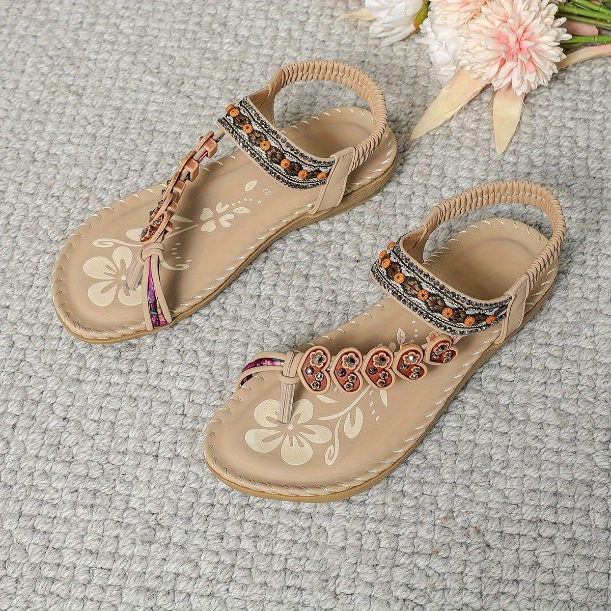 Beaded Boho Thong Flat Sandals