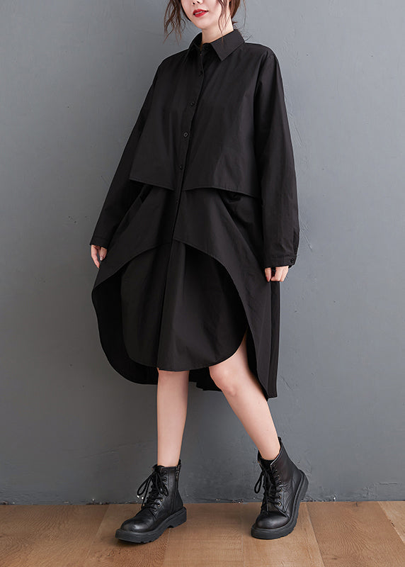 Button Front Long Sleeve Oversized Asymmetric High Low Shirt Dress