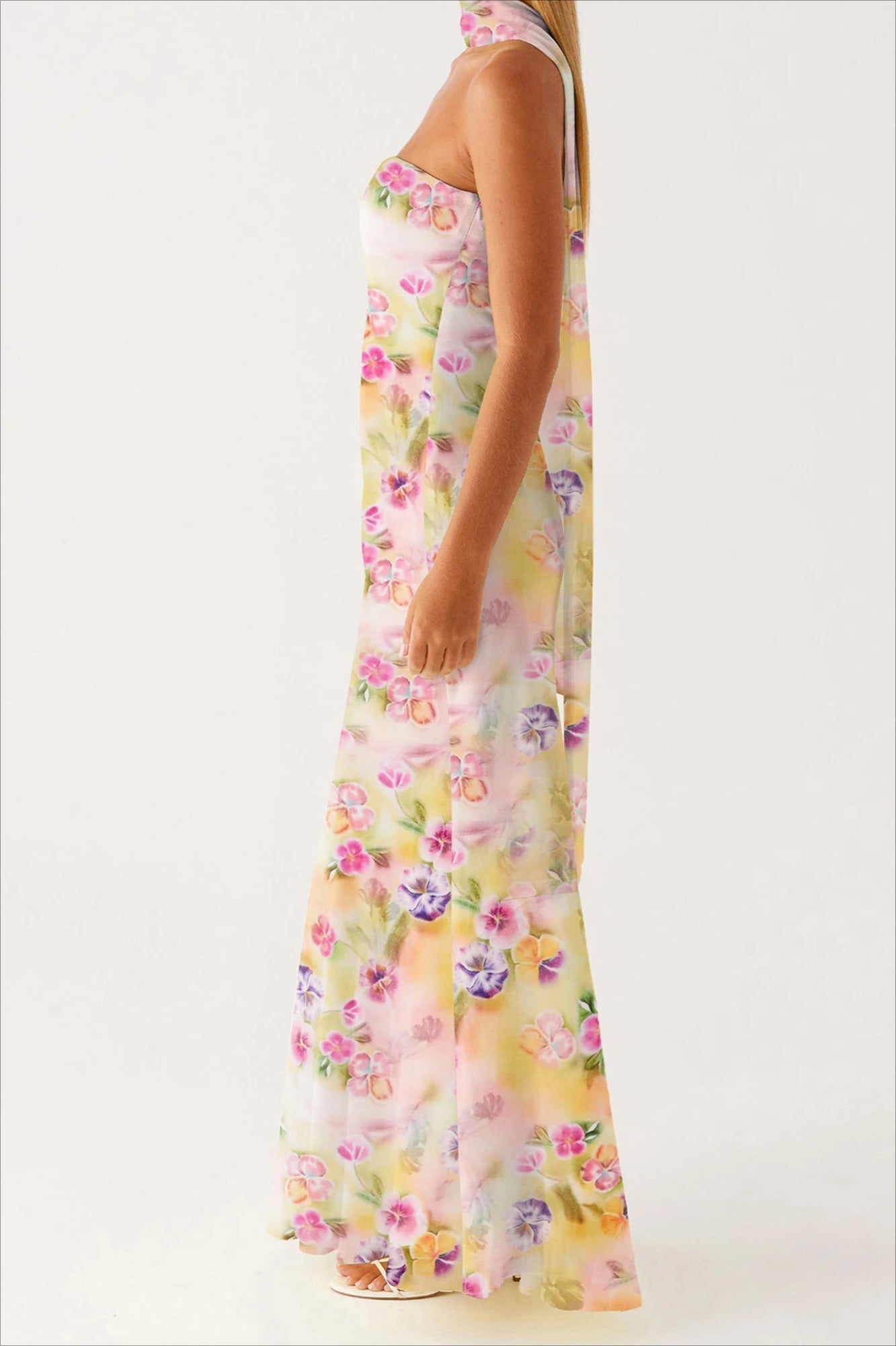 Strapless Edition Ruffle Maxi Floral Dress