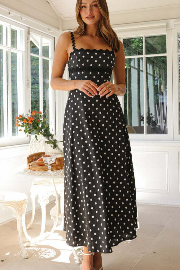 Boho Edition Polka Dot Lace Trim Cami Maxi Dress