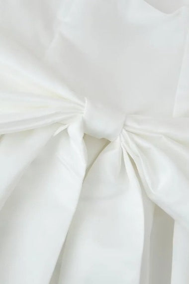 Satin Sleeveless Scoop Back Oversized Bow Pleated Mini Party Dress