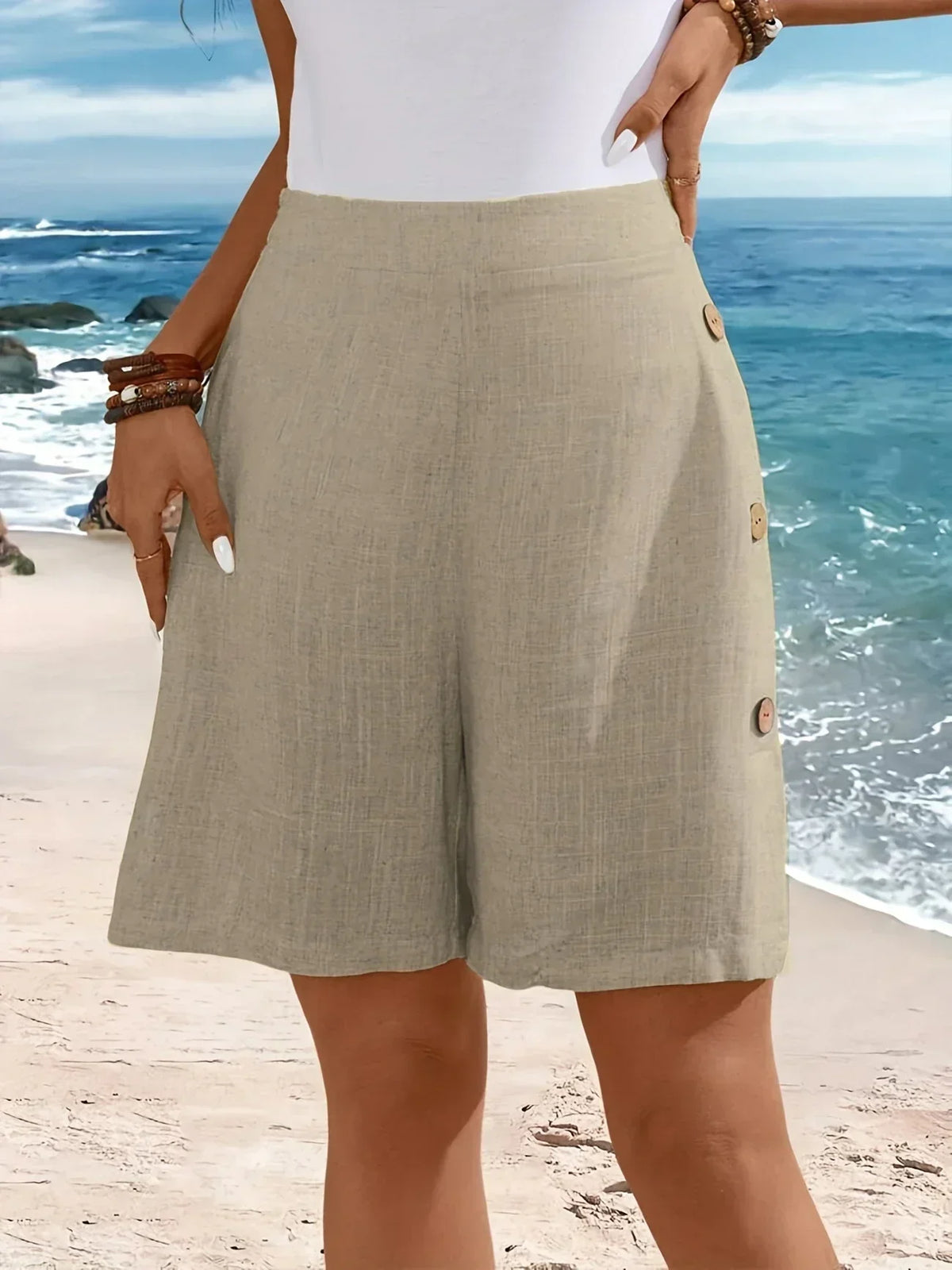 High Waist Side Button Tailored Shorts