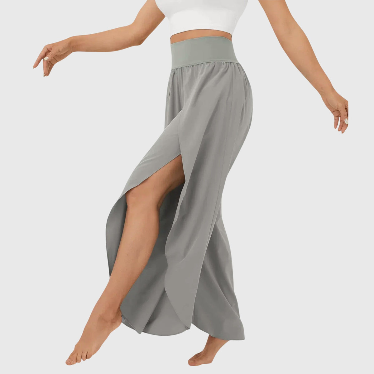 High Waist Split Front Layered Wide Leg Palazzo Pants