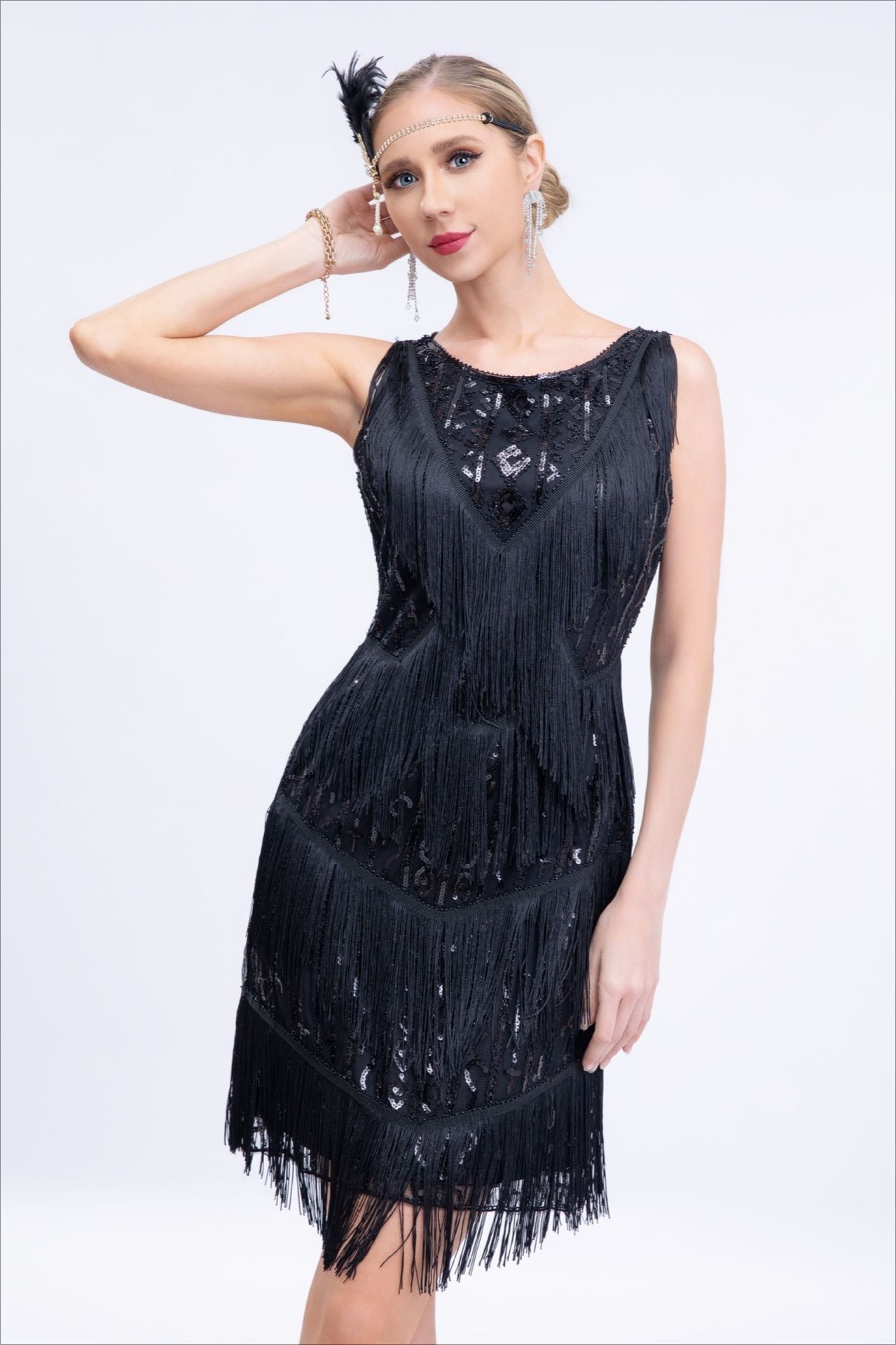 Sequin Fringe Sleeveless Tiered Mini Dress