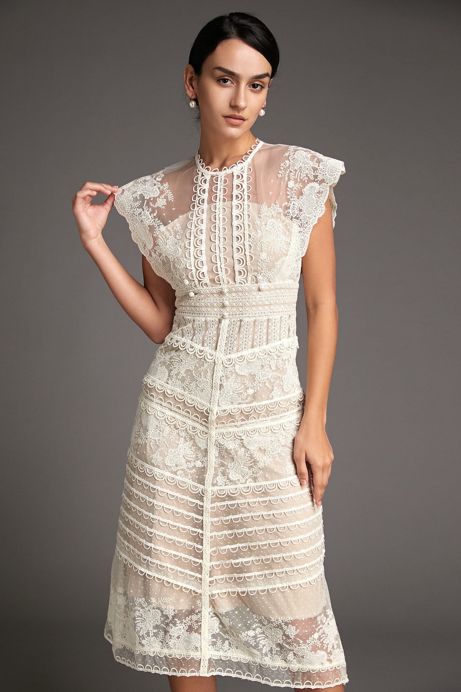 Flower Lydia Embroidered Mesh Midi Dress