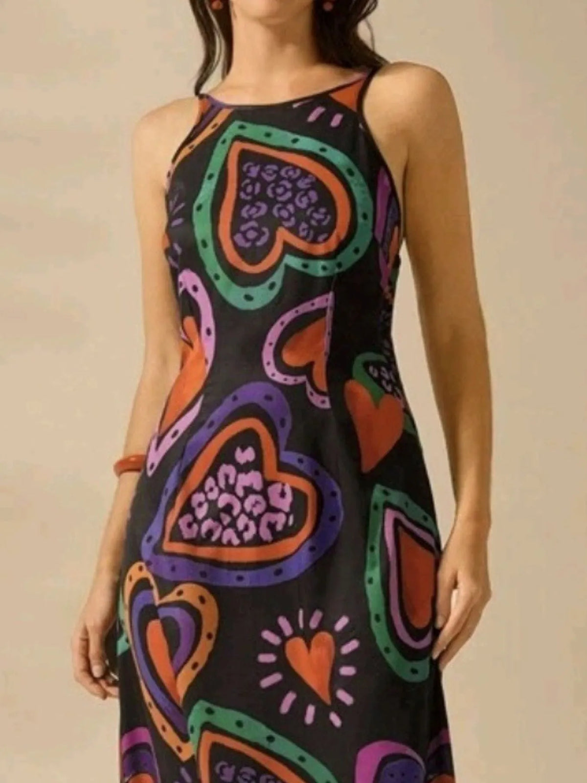 Palm Leaf Print Halter Neck Sleeveless A-Line Maxi Dress 5