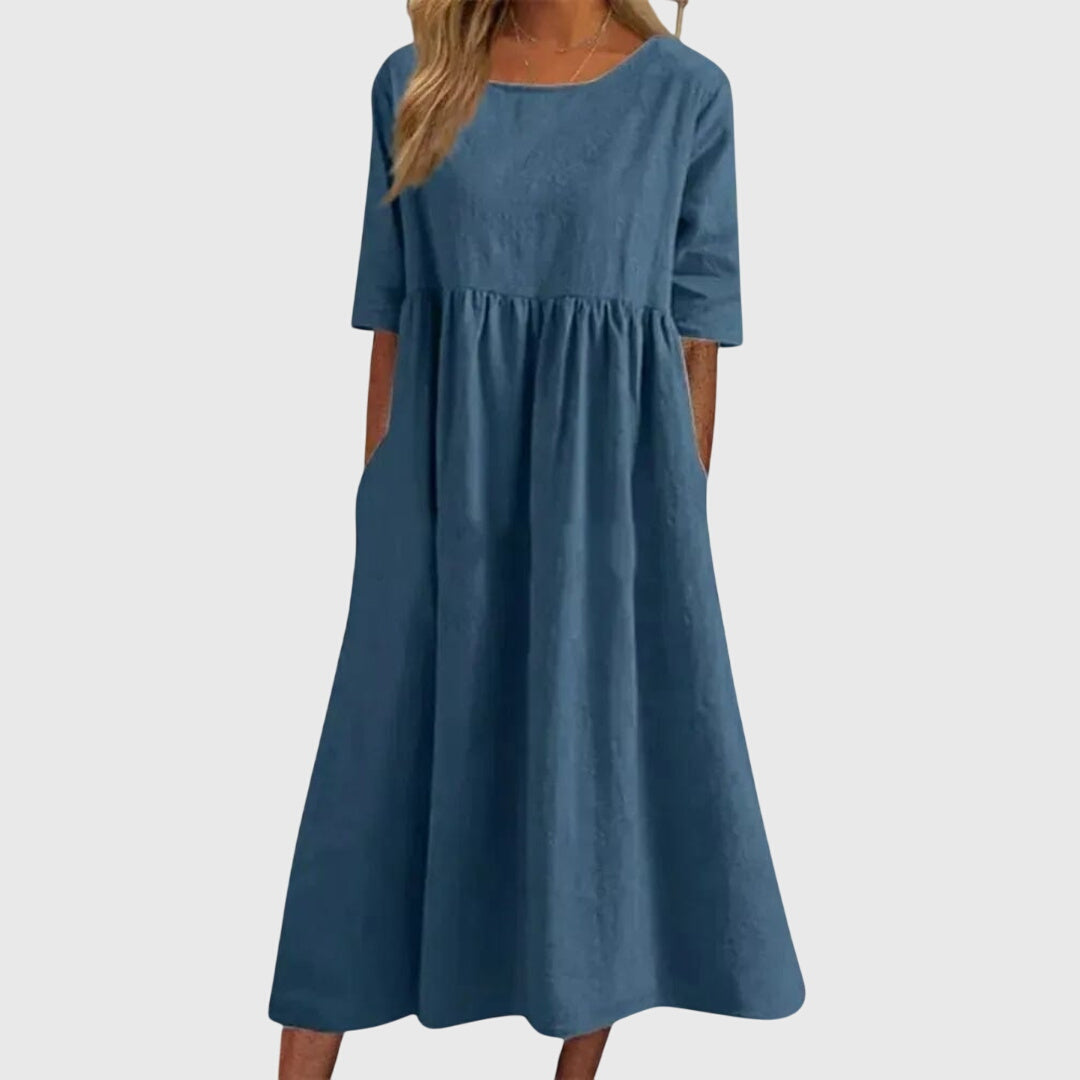 Round Neck Short Sleeve Tiered Midi Dress