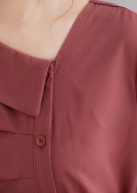 Asymmetric Collar Button Front Pocket Tie Belt Stepped Hem Short Sleeve A-Line Dress