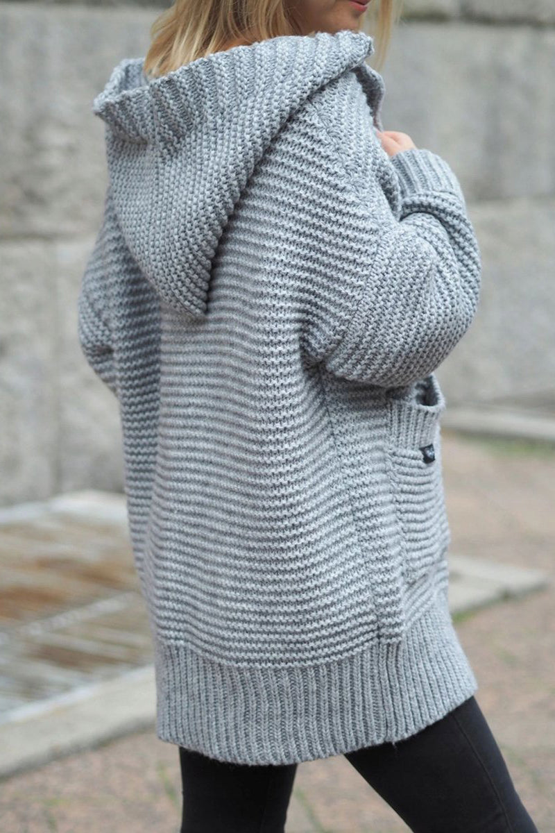 Pocket Hooded Button Oversized Cardigan
