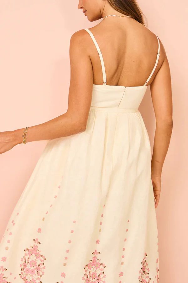 Linen Blend Floral Print Sleeveless A-Line Maxi Dress