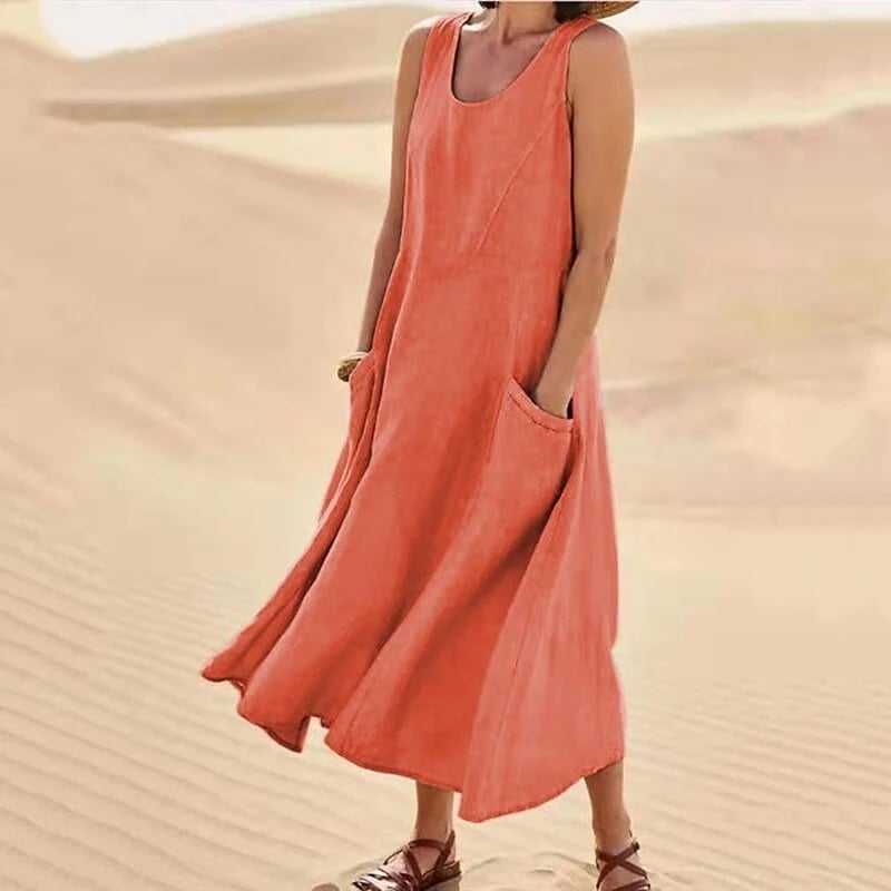 Scoop Neck Side Pocket Maxi Dress and Button Cardigan Two-Piece Set