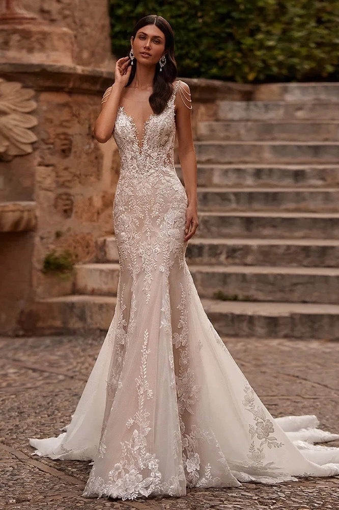 Spaghetti Strap Lace Mermaid Wedding Dress