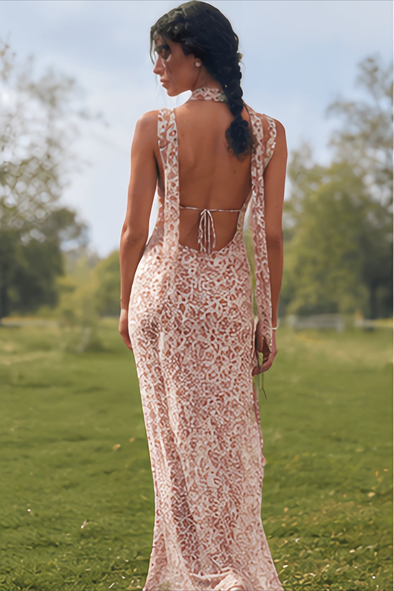 Backless Slit Tie Strap Floral Dress
