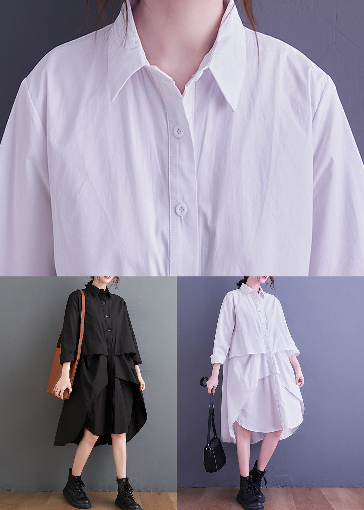 Button Front Long Sleeve Oversized Asymmetric High Low Shirt Dress