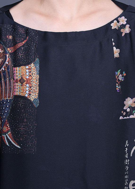 Floral Calligraphy Print Short Sleeve Kaftan Maxi Dress