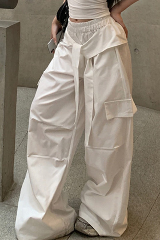 Tie Detail Ruched Pocket Loose Slouchy Cargo Pants