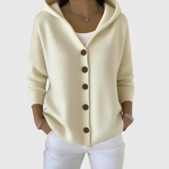 Hooded Button Front Long Sleeve Knit Cardigan