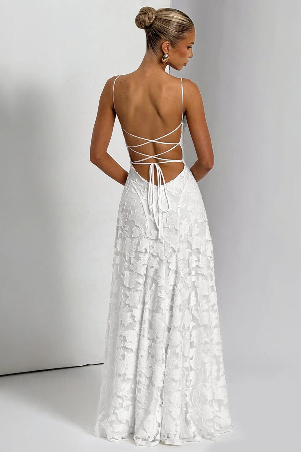 Jacquard Cami Backless Maxi Lace Dress 5