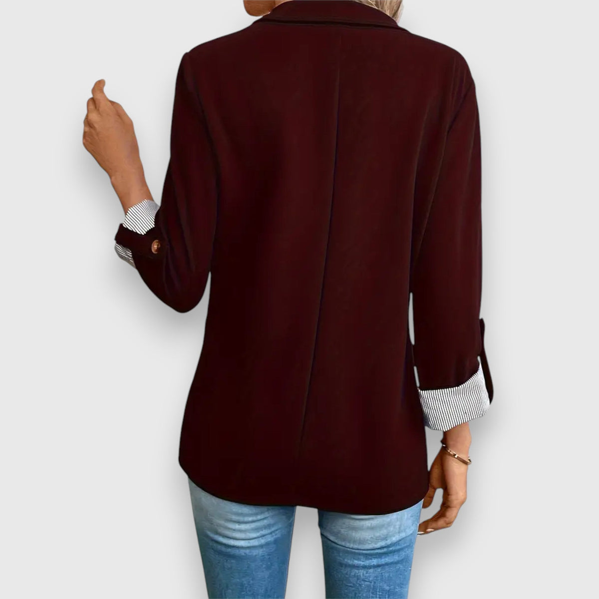 Notch Lapel Roll Up Sleeve Single Button Blazer