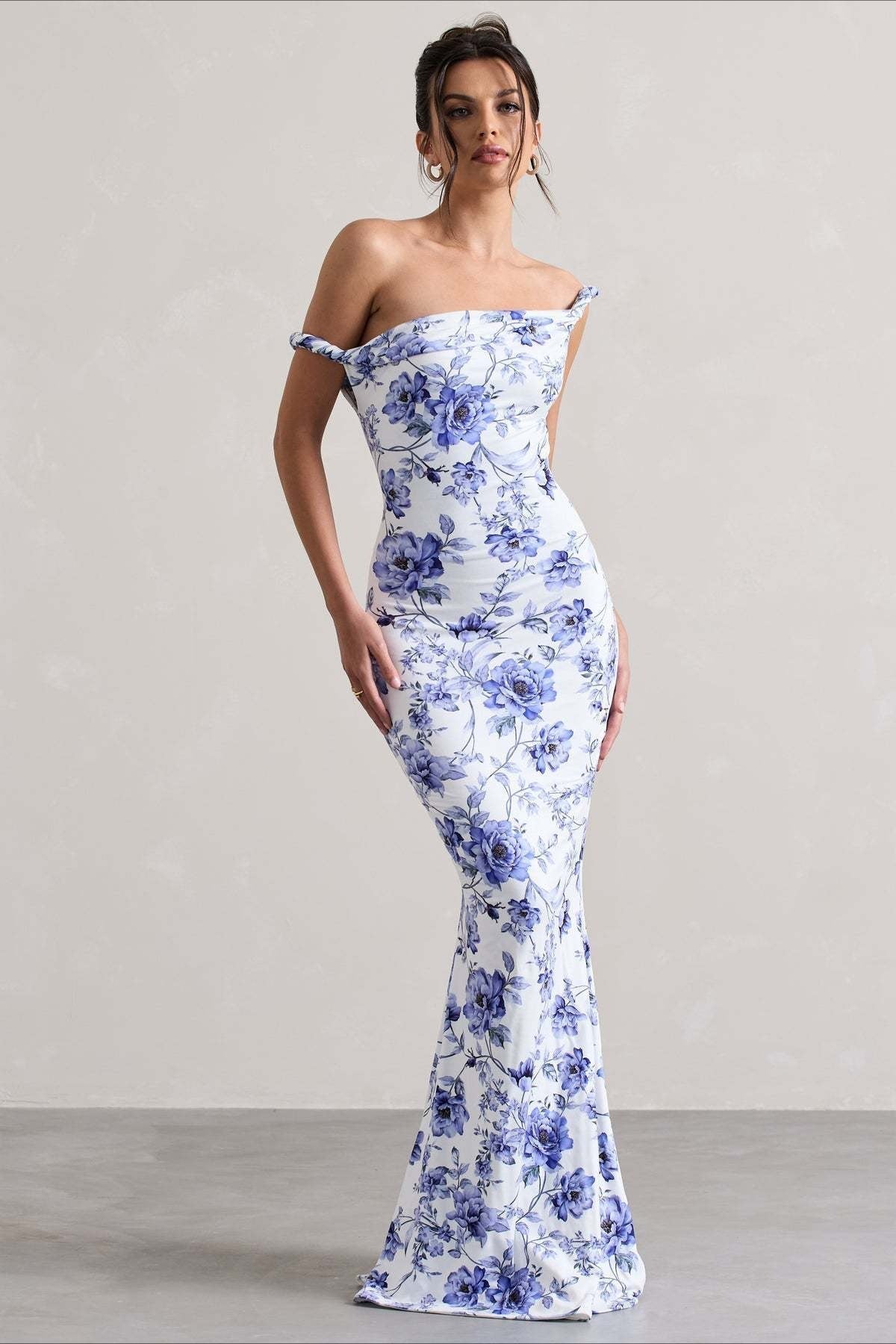 Floral Print One Shoulder Fishtail Bodycon Maxi Dress