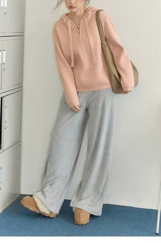 Drawstring Hooded Knit Sweater