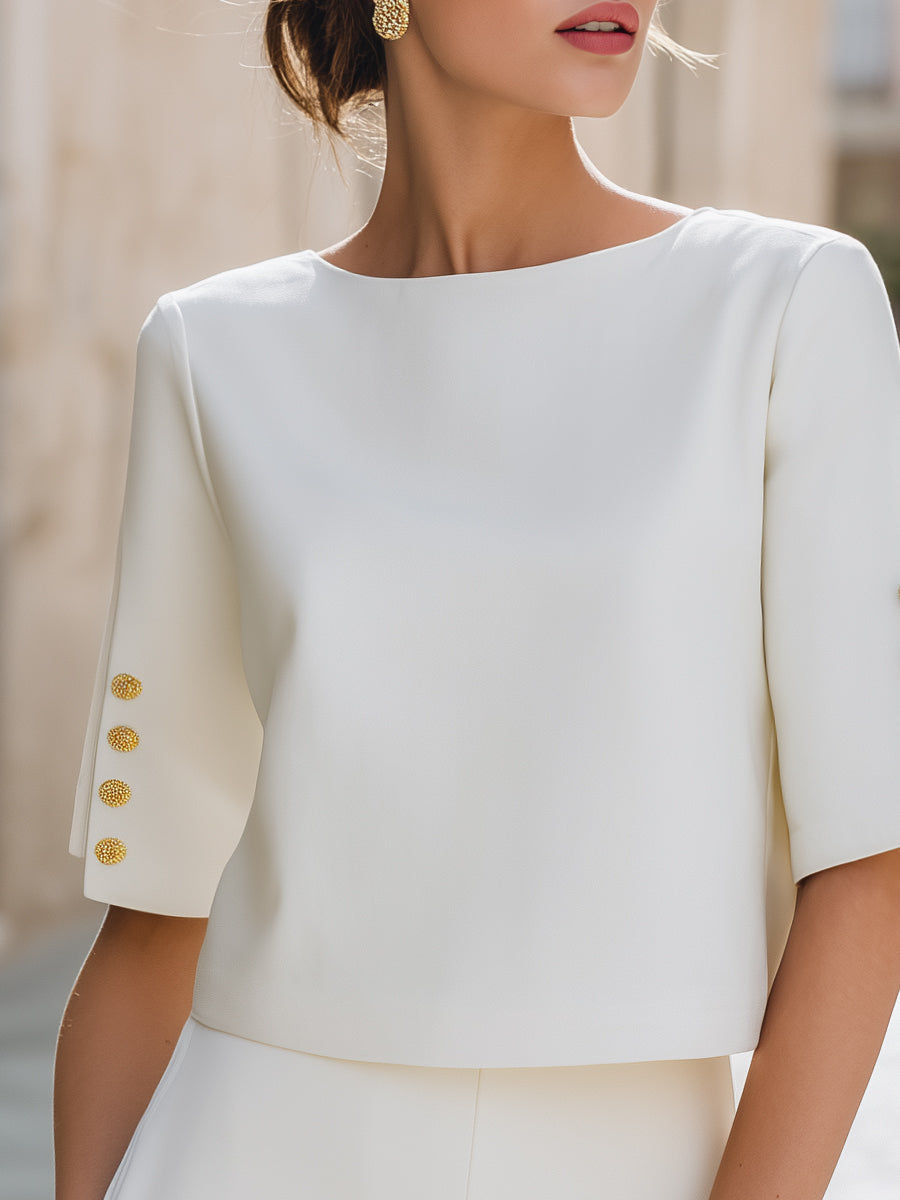 Button Detail Split Sleeve Top