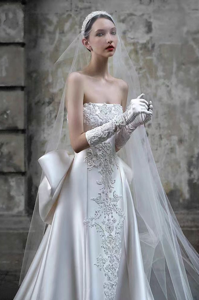 Strapless Satin A Line Wedding Dress