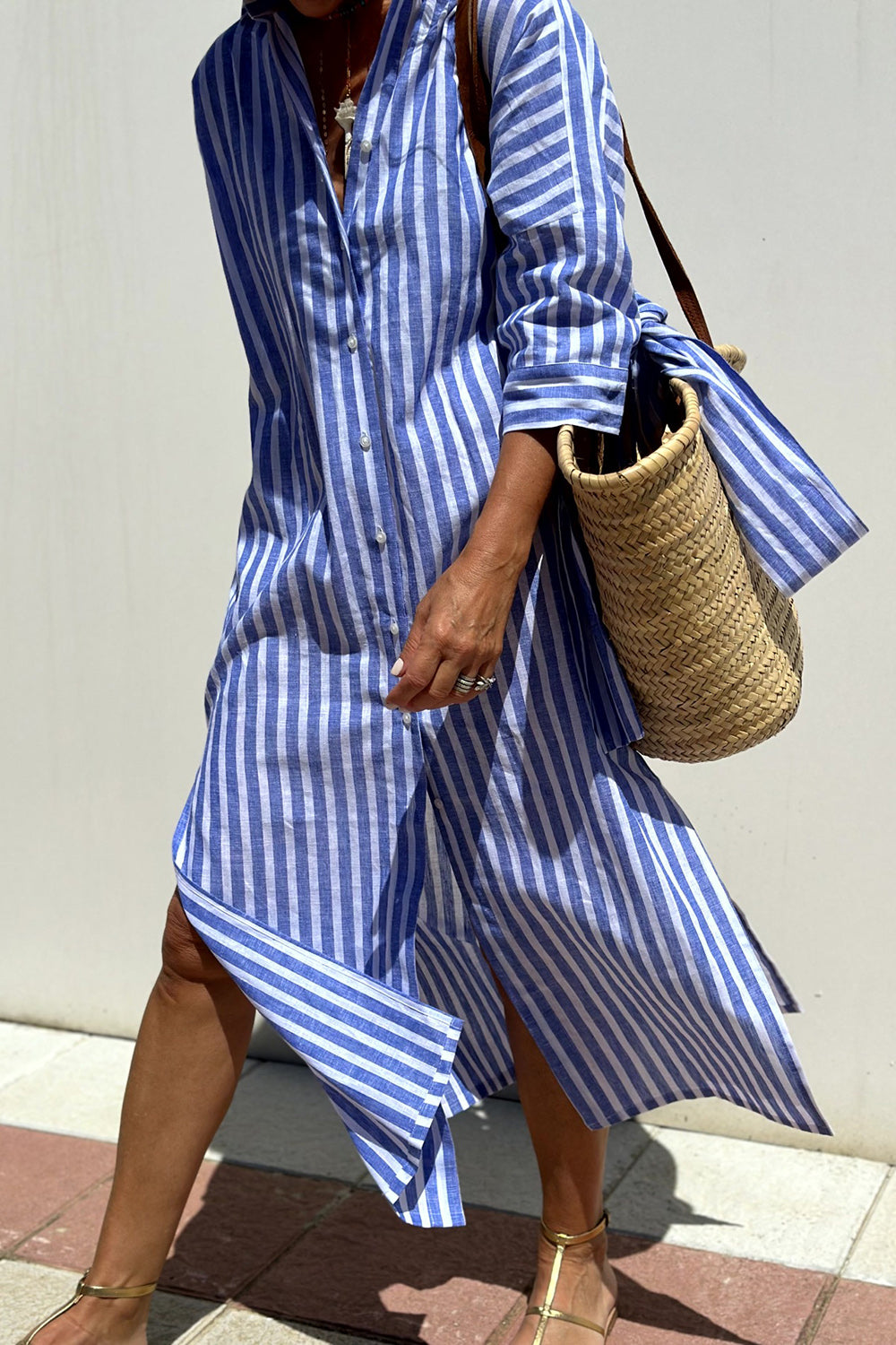 Camila | Stylish Striped Slit Shirt Dress Blue
