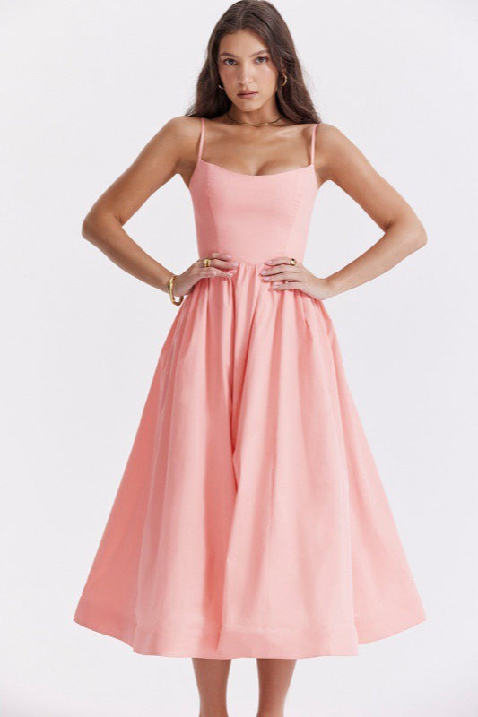 Spaghetti Strap Scoop Neck Fit and Flare Midi Dress