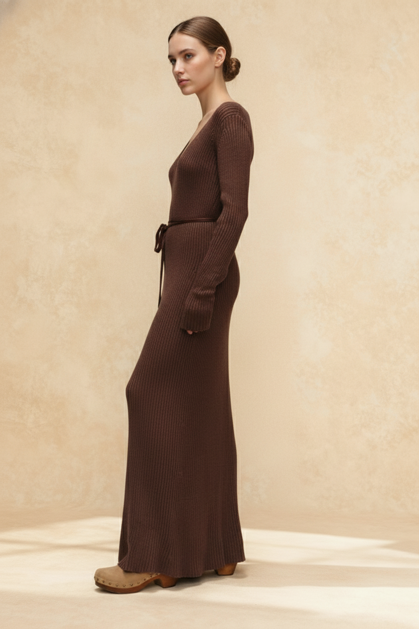 VNeck Long Sleeve Knit Sweater Dress