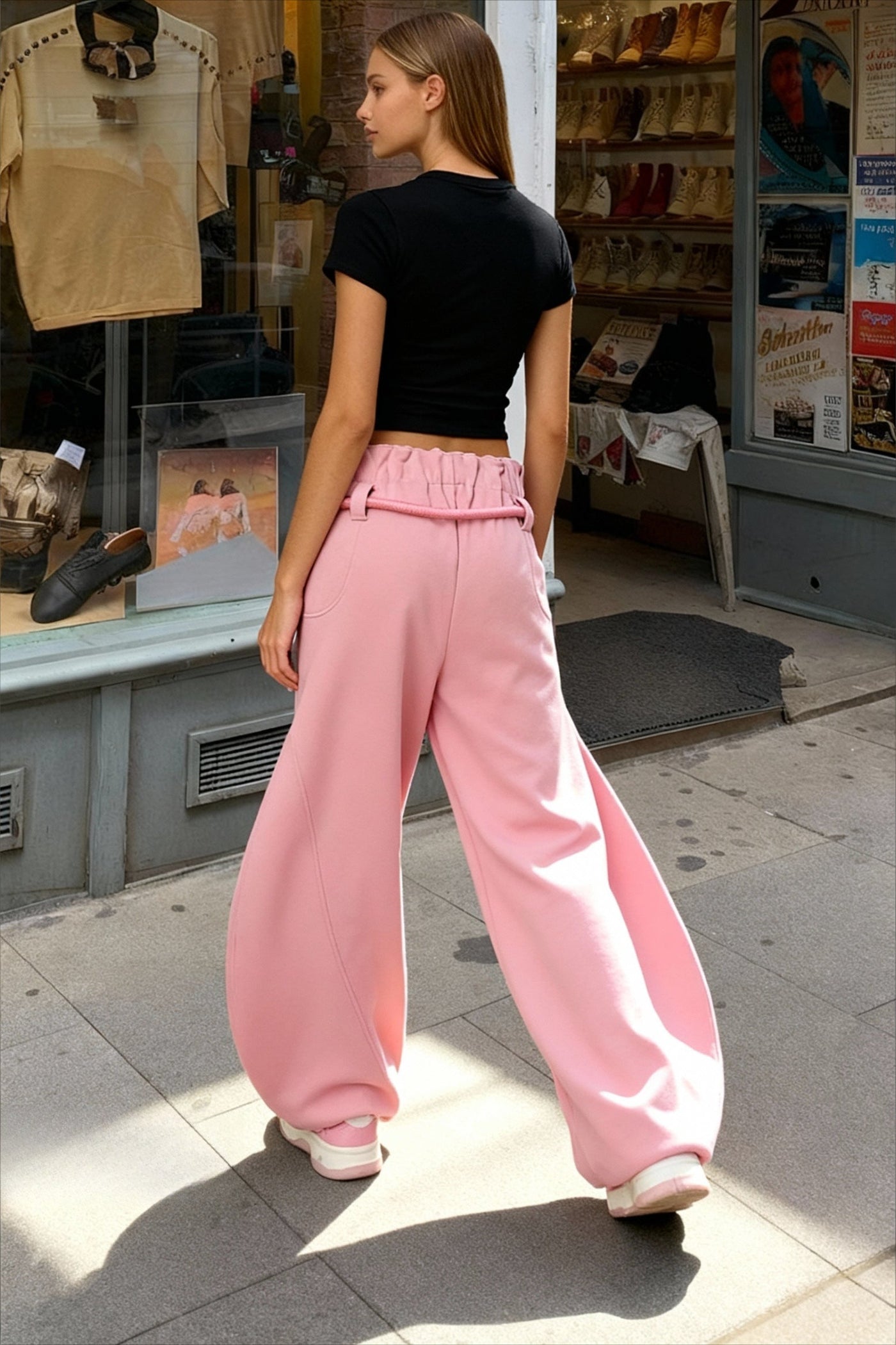 Streetwear Drawstring High-Waist Wide Pants