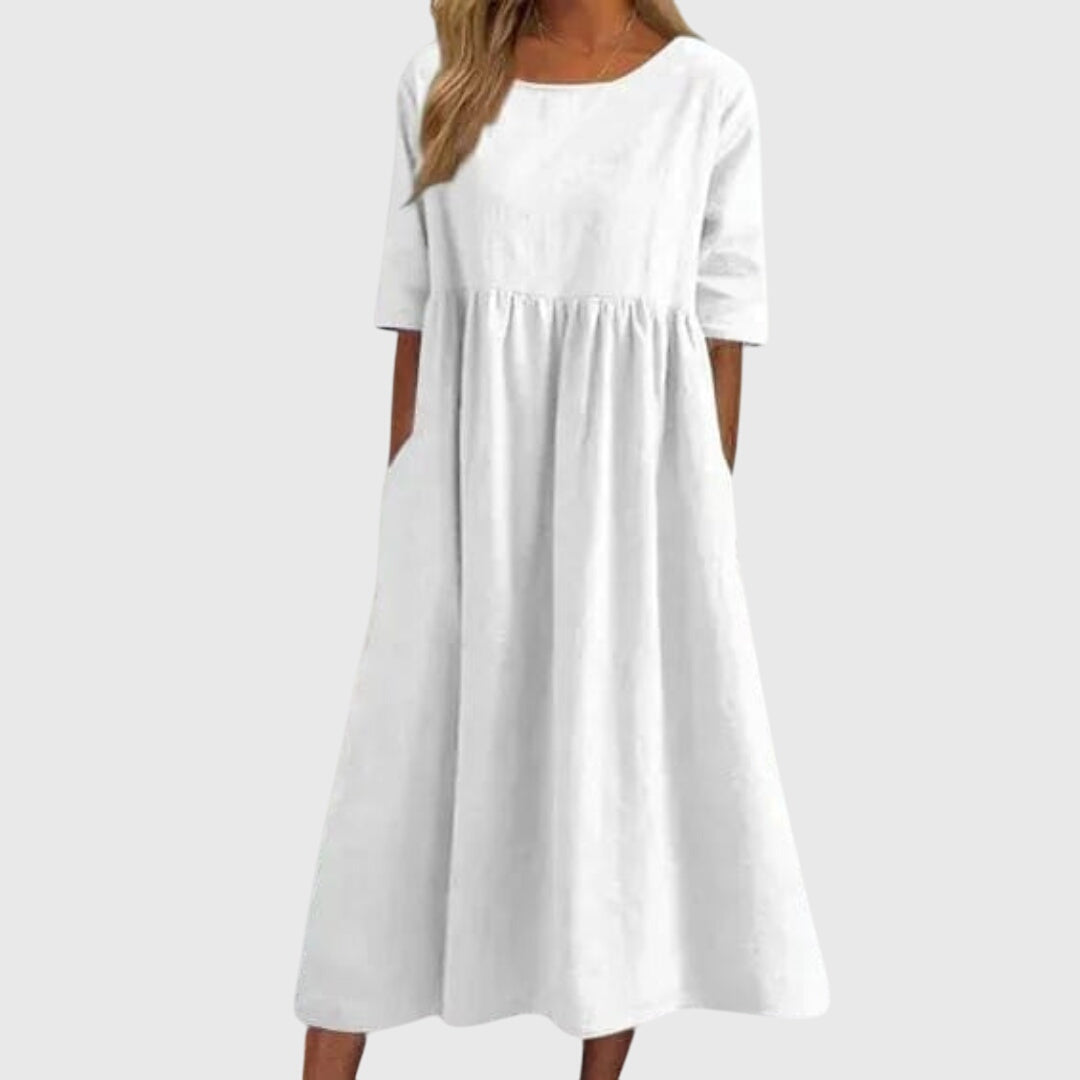 Round Neck Short Sleeve Tiered Midi Dress