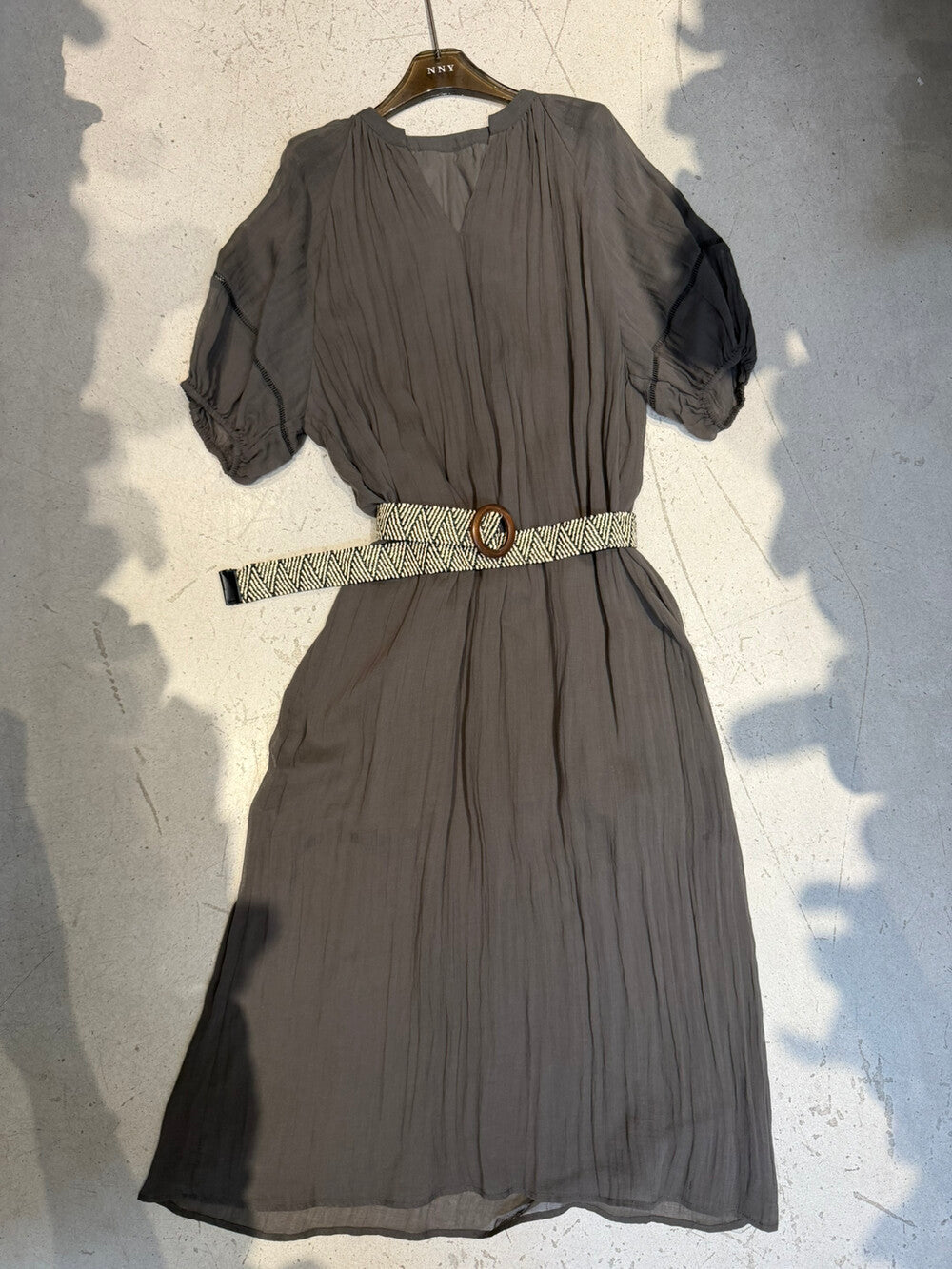 V-Neck Short Sleeve Crinkle Loose Maxi Dress 13