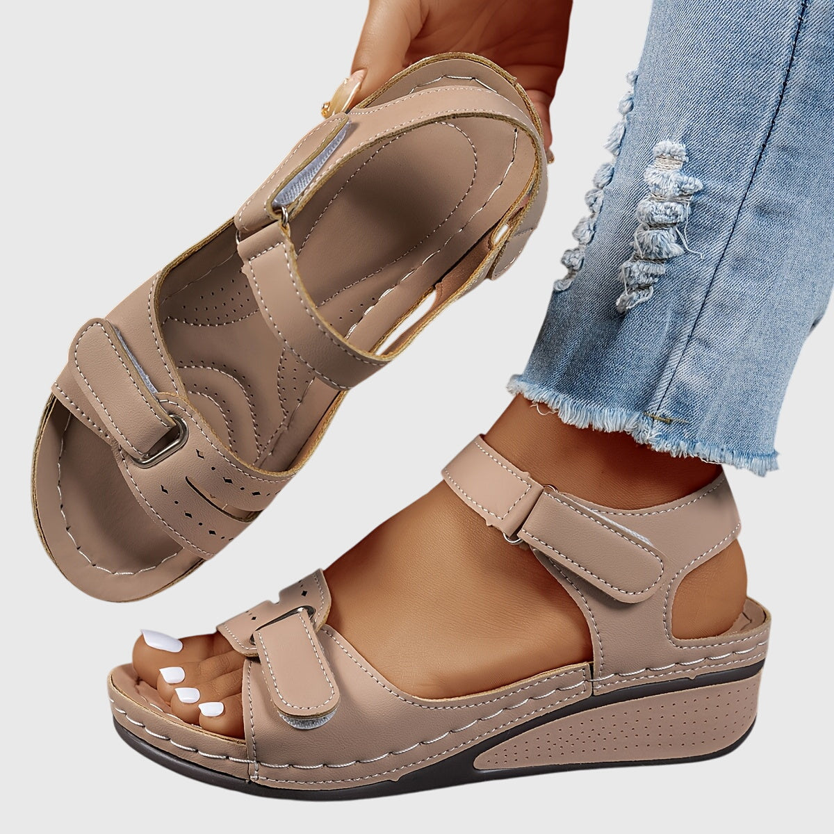 Open Toe Adjustable Strap Slingback Wedge Sandals