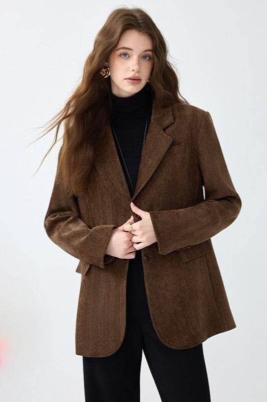 Oversized Corduroy Look Notch Lapel Two Button Flap Pocket Blazer 3