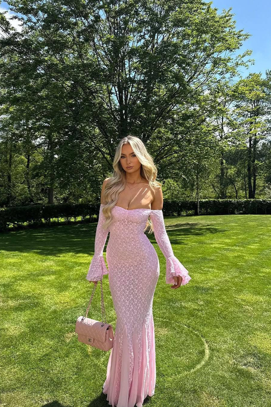 Lace Off Shoulder Sweetheart Bell Sleeve Mermaid Gown