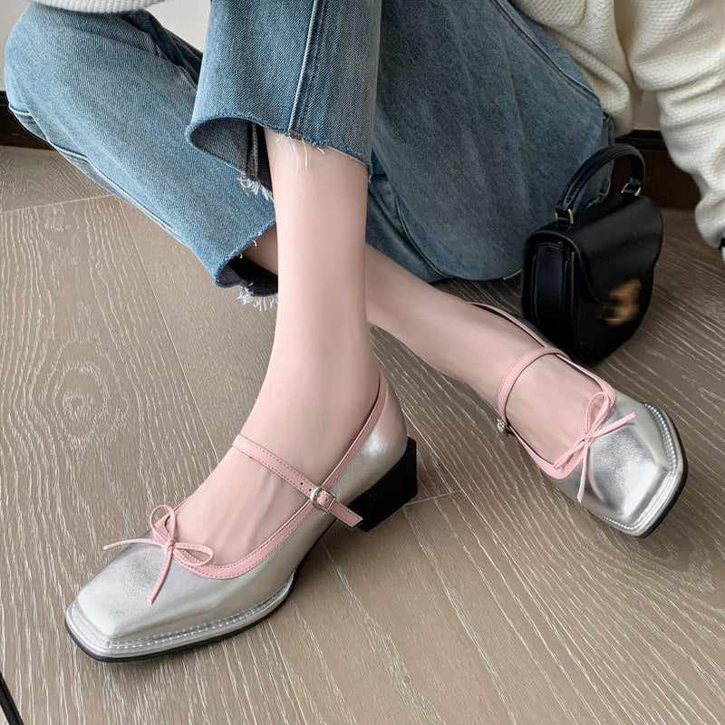 Saralyn Square Toe Block Heels Mary Jane Shoes