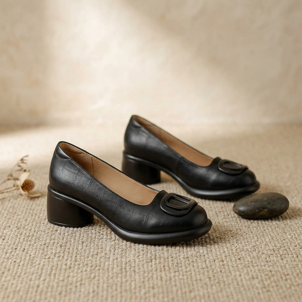 Round Toe Slip On Block Heel Loafers