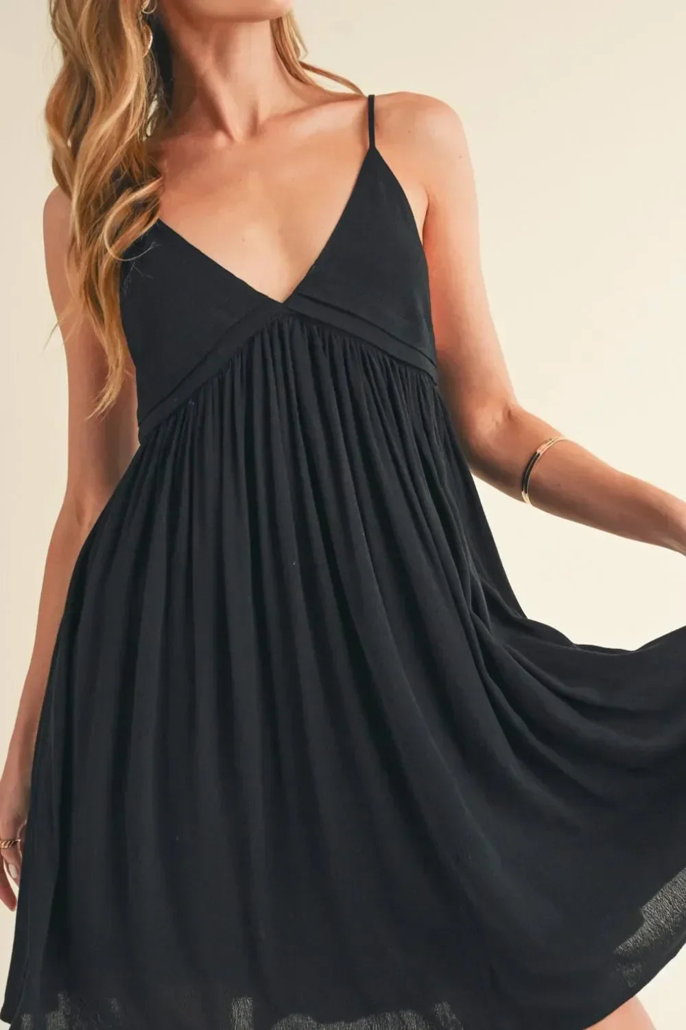 V-Neck Spaghetti Strap Babydoll Swing Mini Dress 3