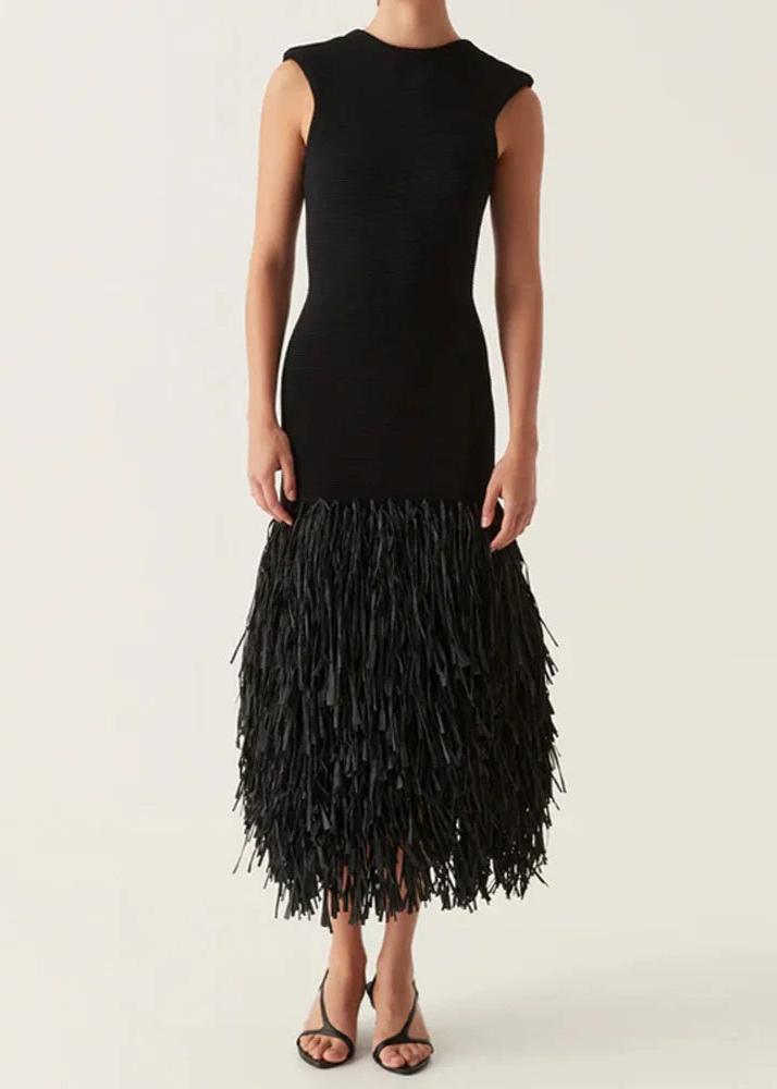 Fringe Noir Knit Midi Dress