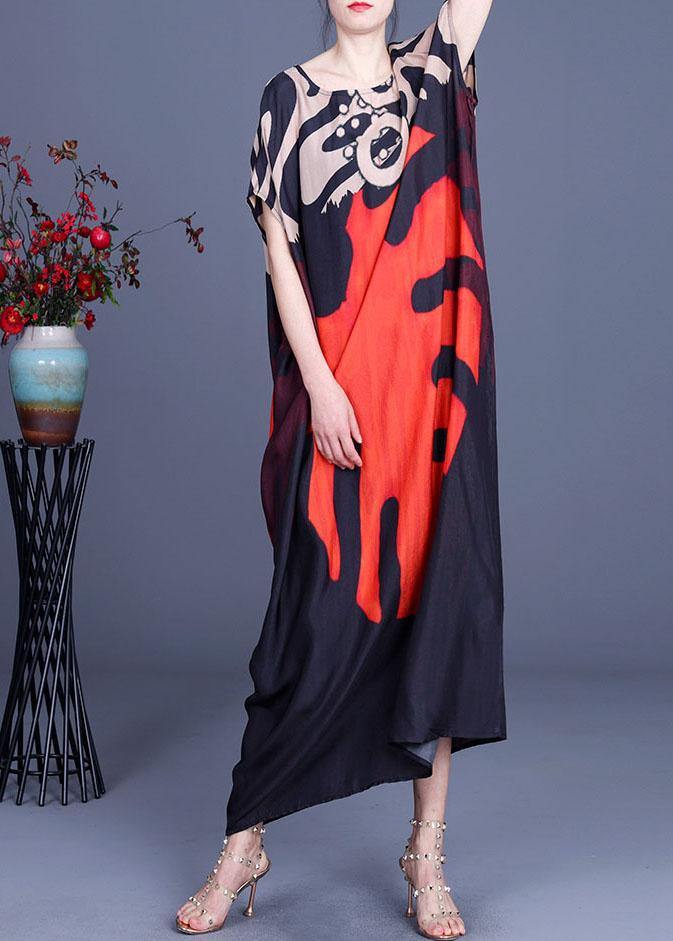 Abstract Print Oversized Round Neck Cap Sleeve Kaftan Maxi Dress