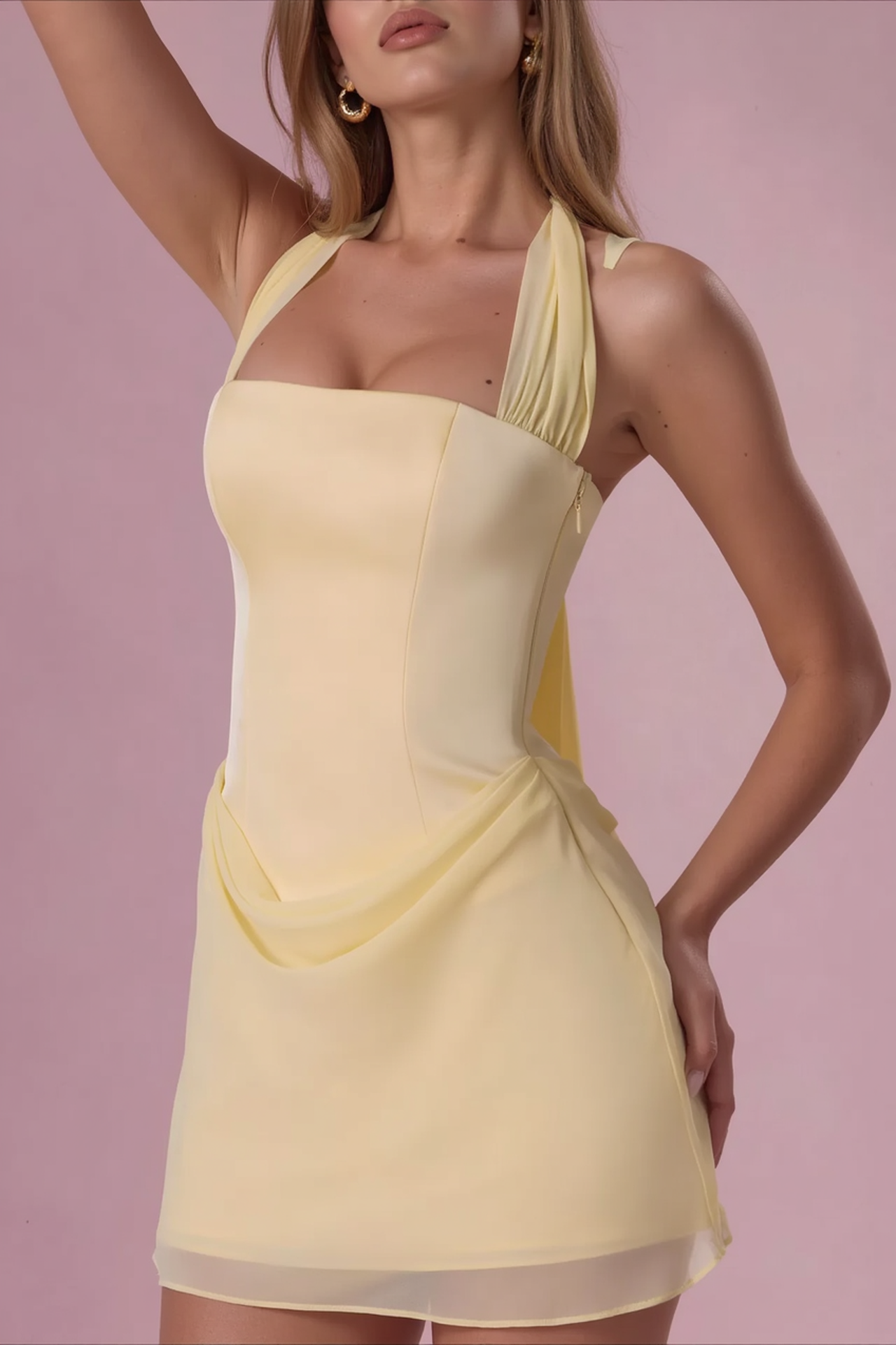 Chiffon Halter Neck Draped Bodycon Mini Dress
