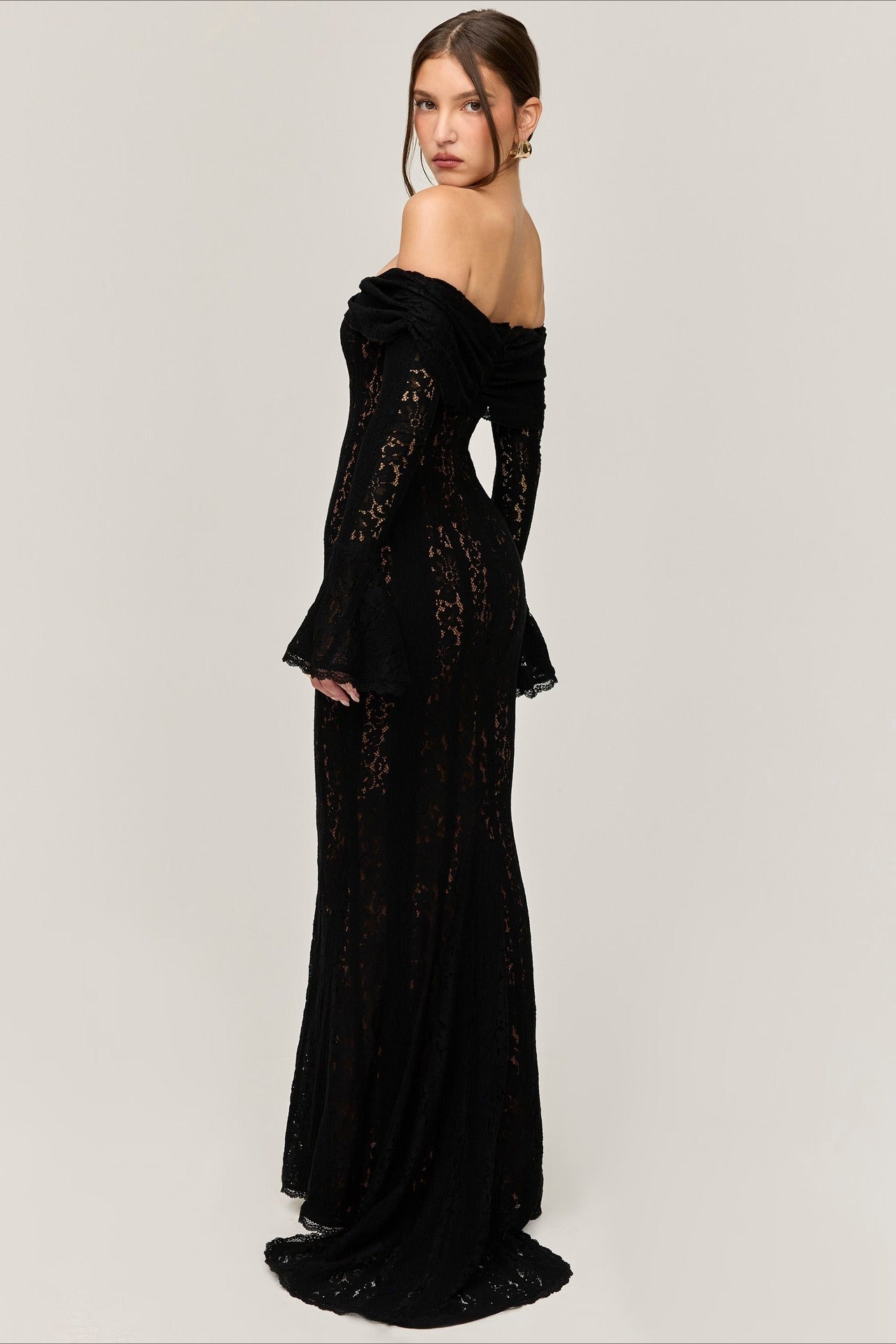 High-Waist Off-the-Shoulder Lace Dress