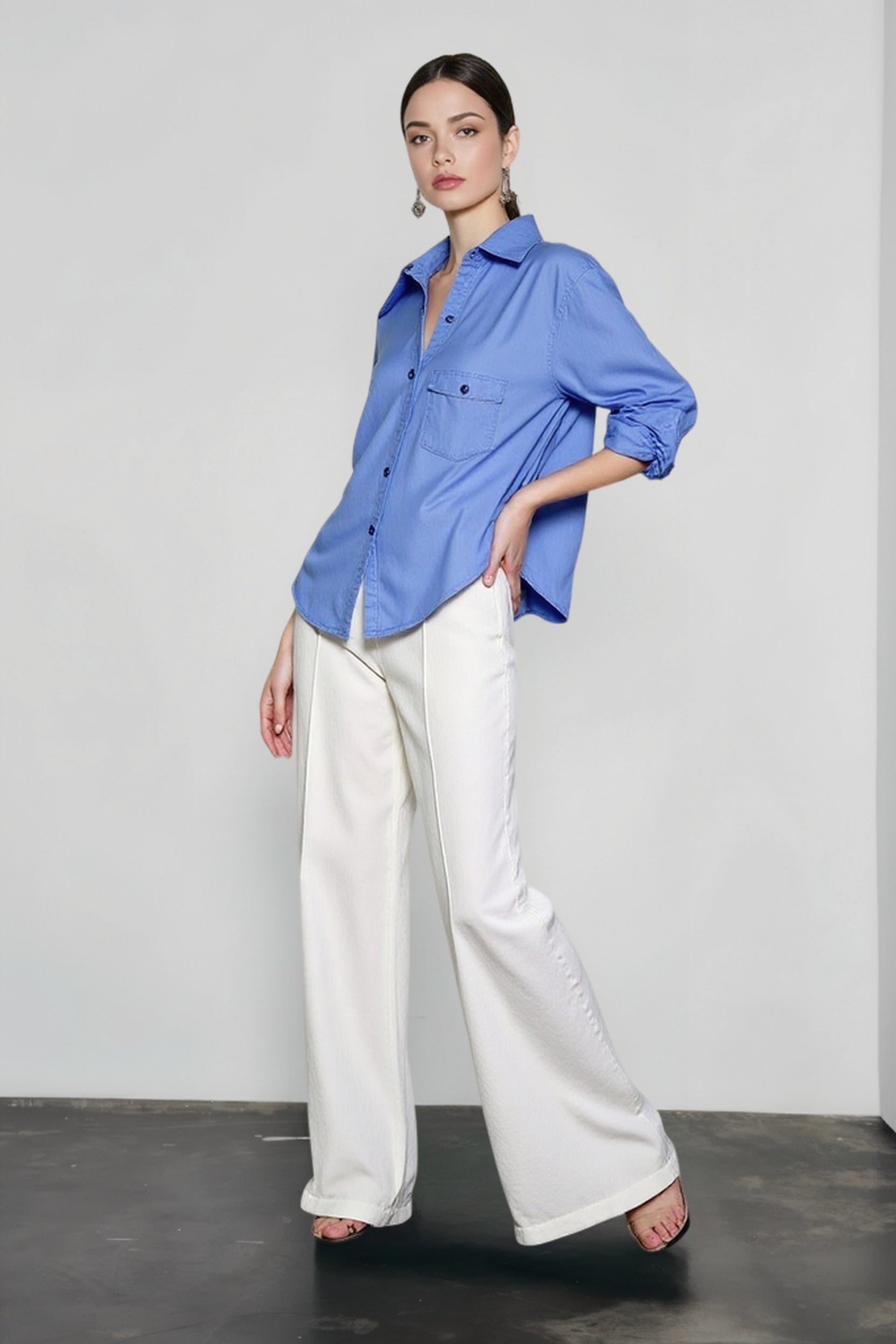 Linen V Neck Relaxed Blouse