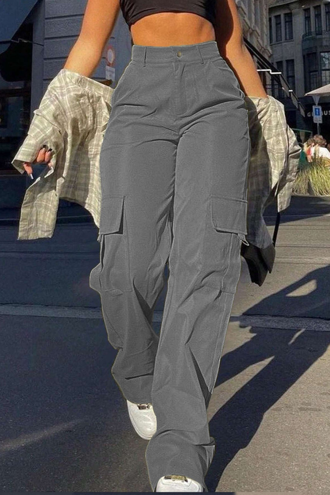 High Waist Flap Pocket Straight Leg Cargo Pants 2