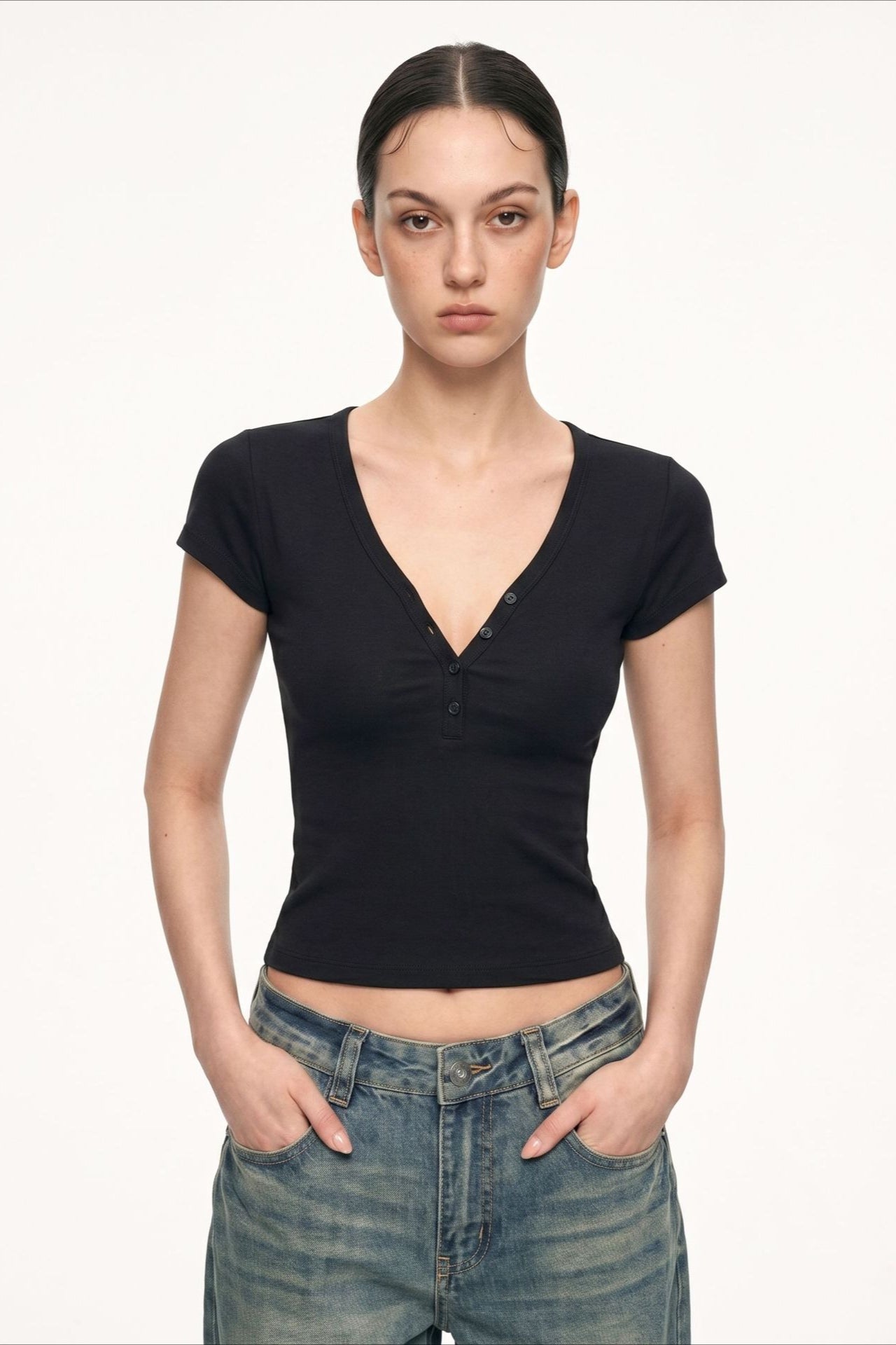 Deep V-Neck Crop Top