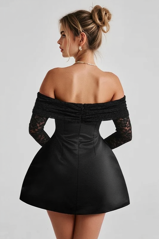 Lace Off Shoulder Long Sleeve A Line Party Dress