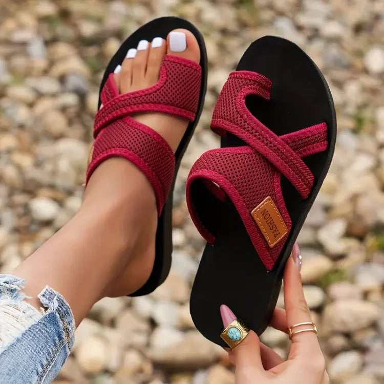 Mesh Cross Strap Open Toe Flat Slide Sandals