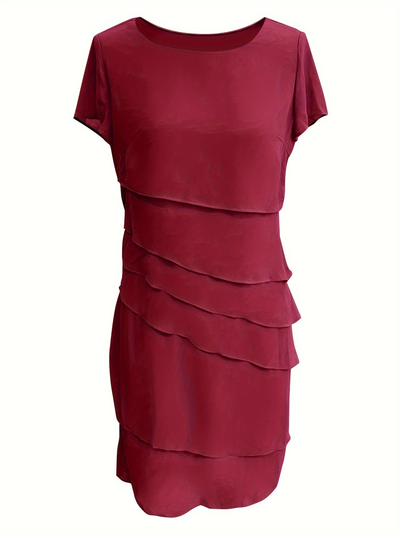 Cotton Layered Trim Round Neck Short Sleeve Midi Dress